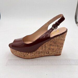 FSJ brown Women Peep Toe High Heel Wedge Sandals Slip on Cork Pumps Slingback